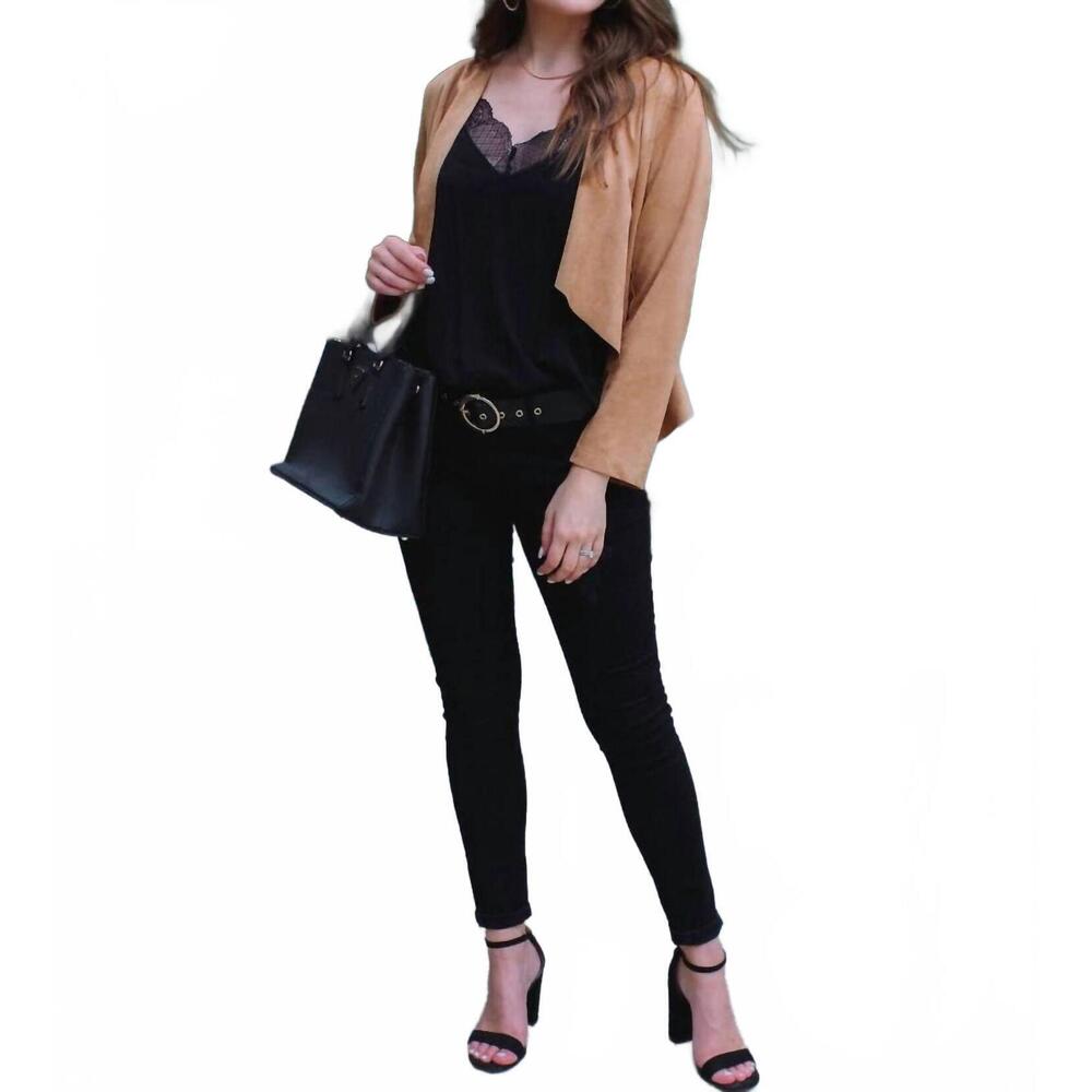 NEW WANNA B slayed in suede jacket in camel